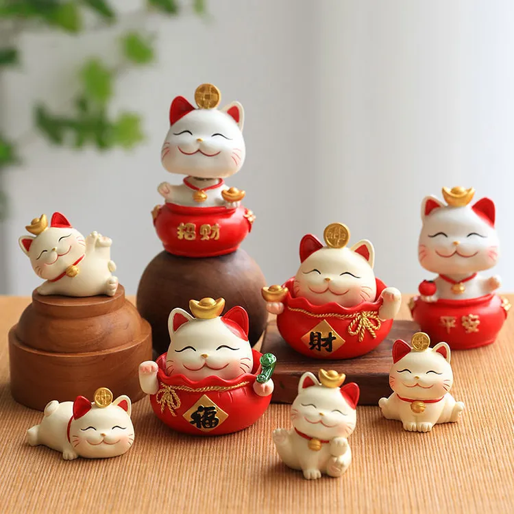 创意摇头招财猫家居装饰新店开业办公桌面小摆件 树脂工艺礼品