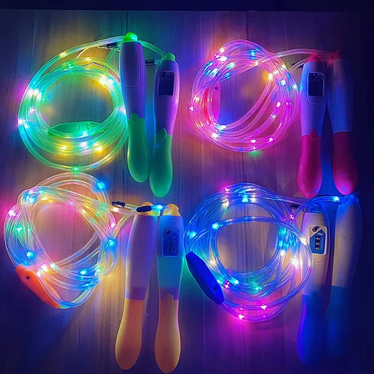 儿童发光跳绳炫酷耐磨七彩发光计数跳绳可调节便携小孩训练必选