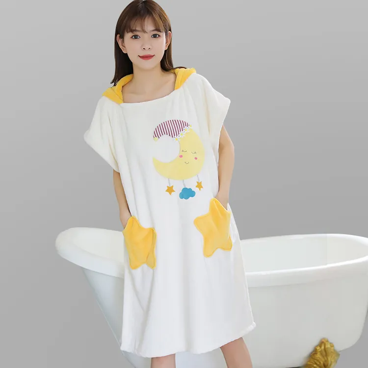 浴巾女可穿可裹巾连帽斗篷大人带帽游泳夏天浴裙可穿式浴袍懒人新