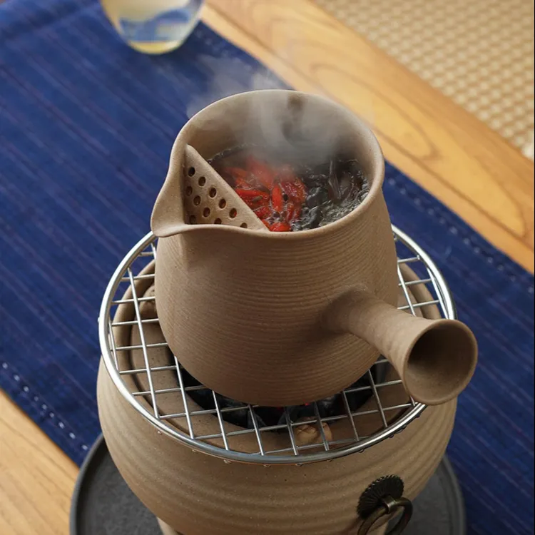 粗陶煮茶器套装陶瓷侧把罐罐茶麦饭石茶壶古法陶瓷泡茶壶家用茶具