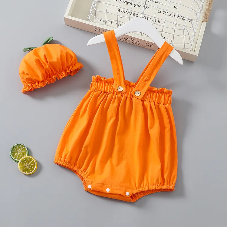 【多米牛】  柿柿如意（9333）吊带两件套赠 帽子夏季三角爬服