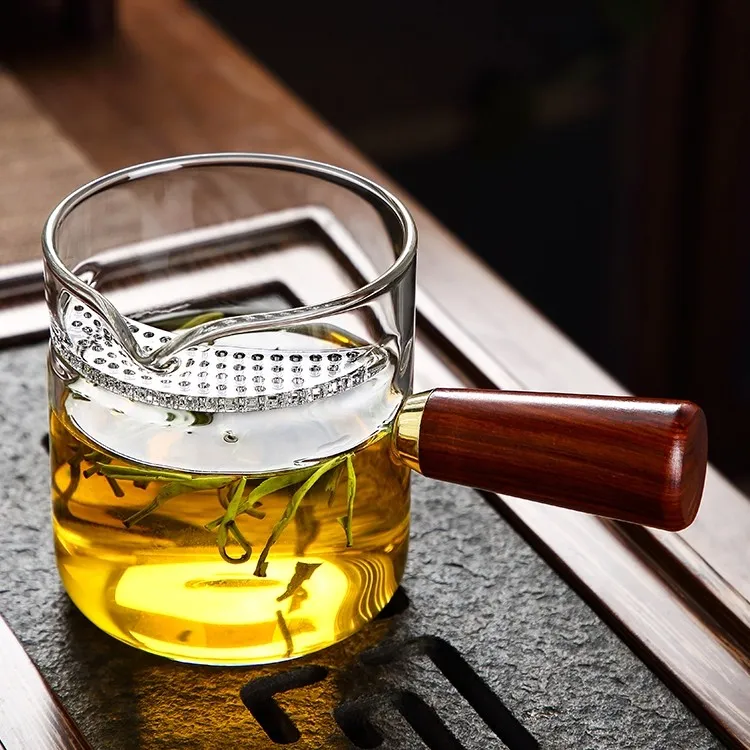ennishi/恩尼施茶漏一体月牙过滤片木把茶具分茶器耐热玻璃公道杯