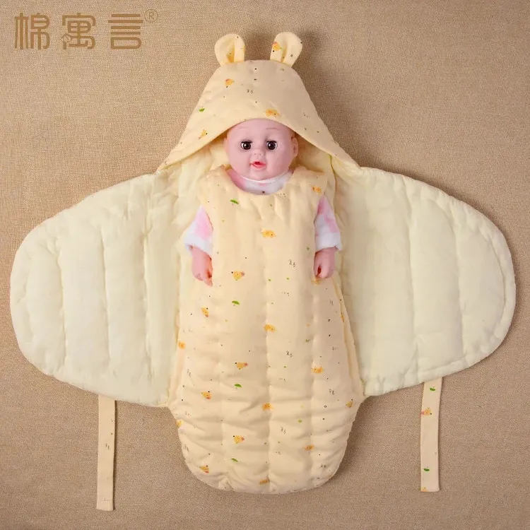 新生儿纯手工抱被秋冬纯棉防惊跳宝宝襁褓睡袋婴儿蝴蝶包被