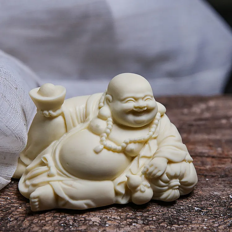 菩提果雕刻弥勒佛百财元宝工艺品