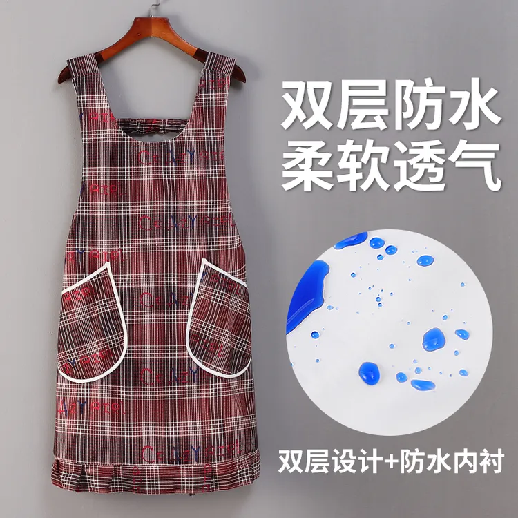 做饭防水防油双层薄款松紧带围裙罩衣时尚洋气厨房家用上班工作服