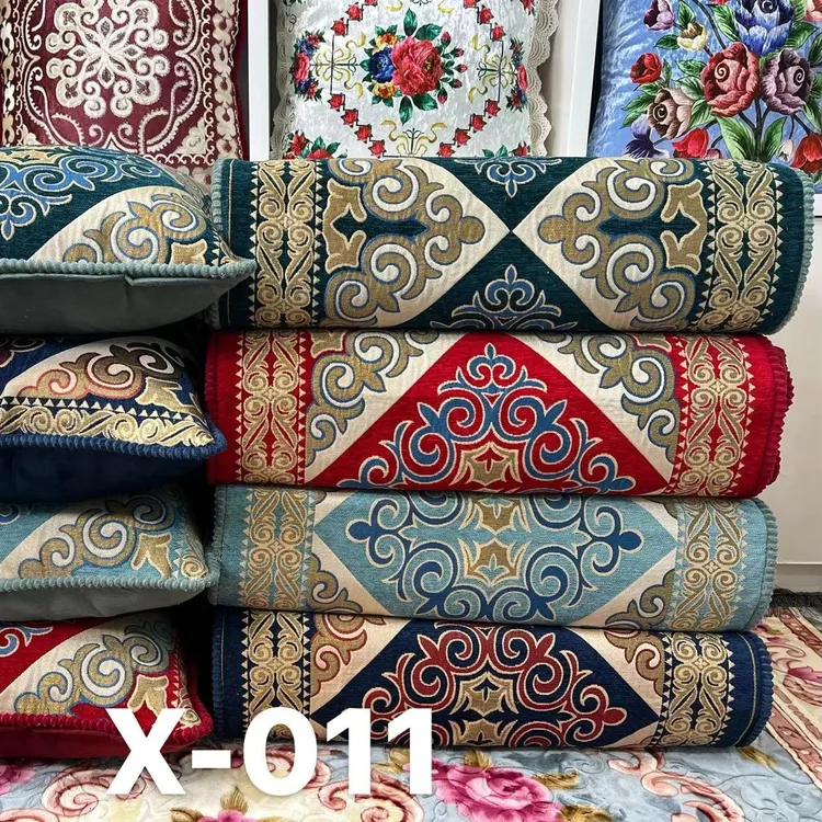 X-011民族风新疆哈萨克族金丝雪尼尔机绣大提花褥子靠枕套装靠垫