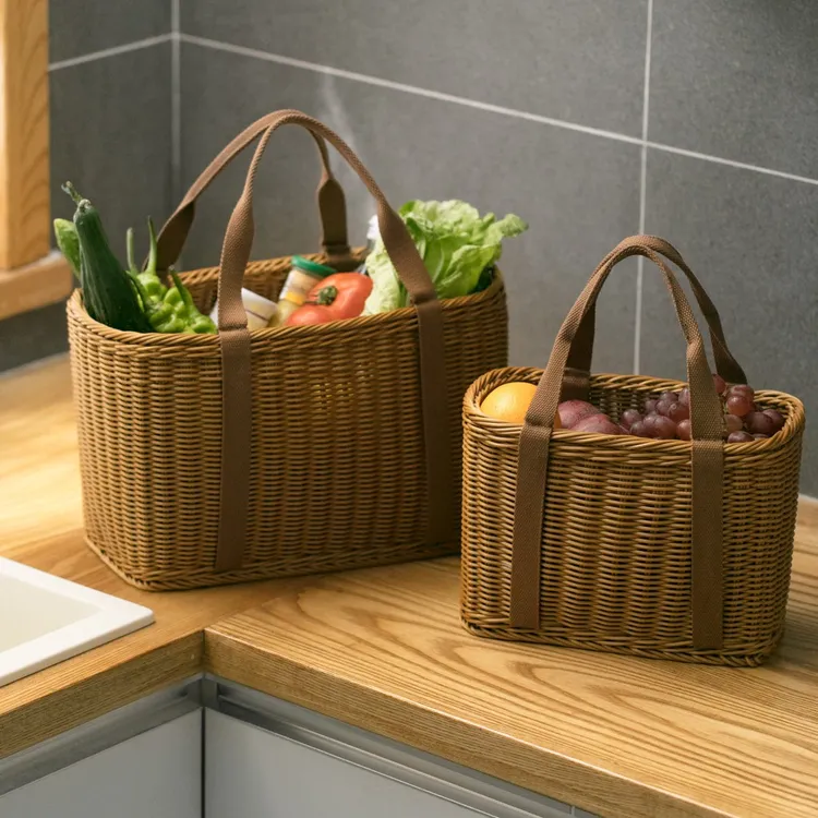 SUFU仿藤编草编织篮购物买菜篓洗澡水果蔬菜收纳筐野餐大号花篮子