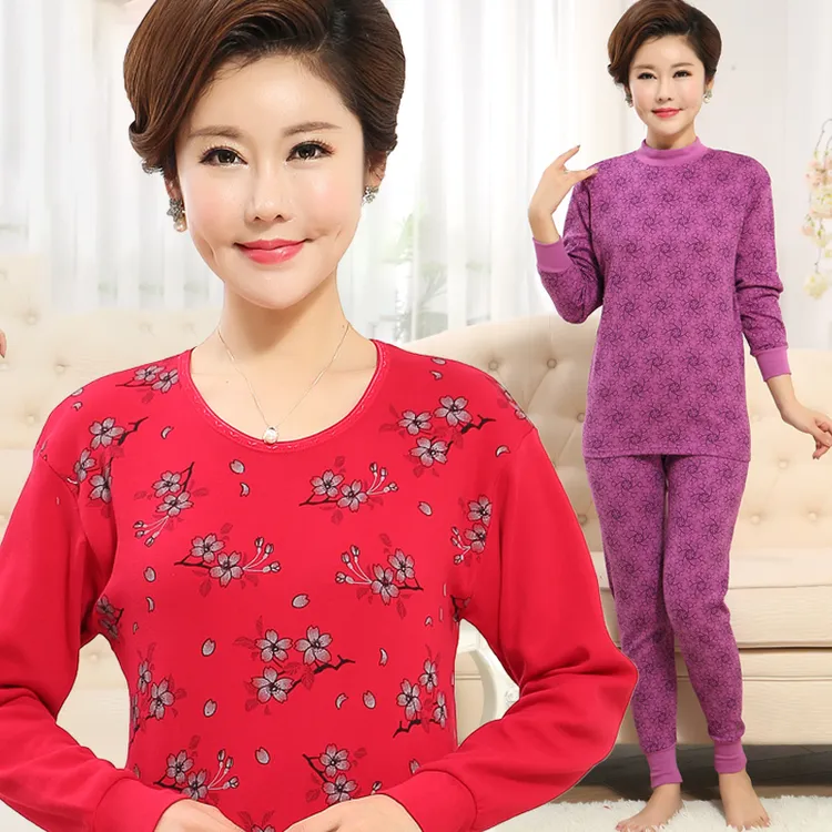 秋衣秋裤套装女妈妈长袖外穿薄保暖内衣线衣中老年内穿秋冬季