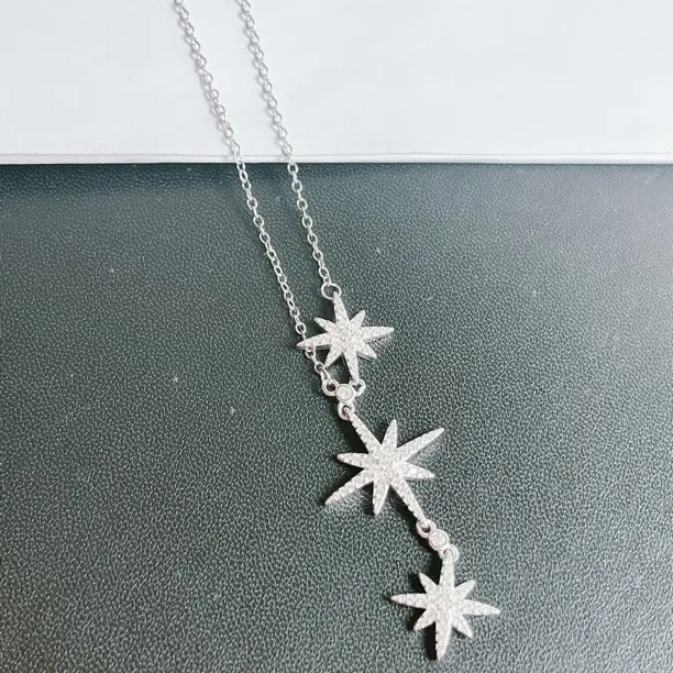 吊坠足银锆石 正品足银990六芒星项链锁骨链纯银精致项链时尚项链