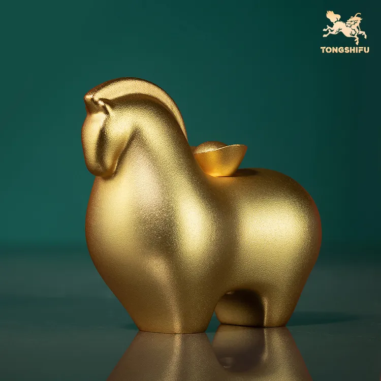 铜师傅 《马上有钱》客厅桌面真金鎏镀马摆件 家居装饰工艺品