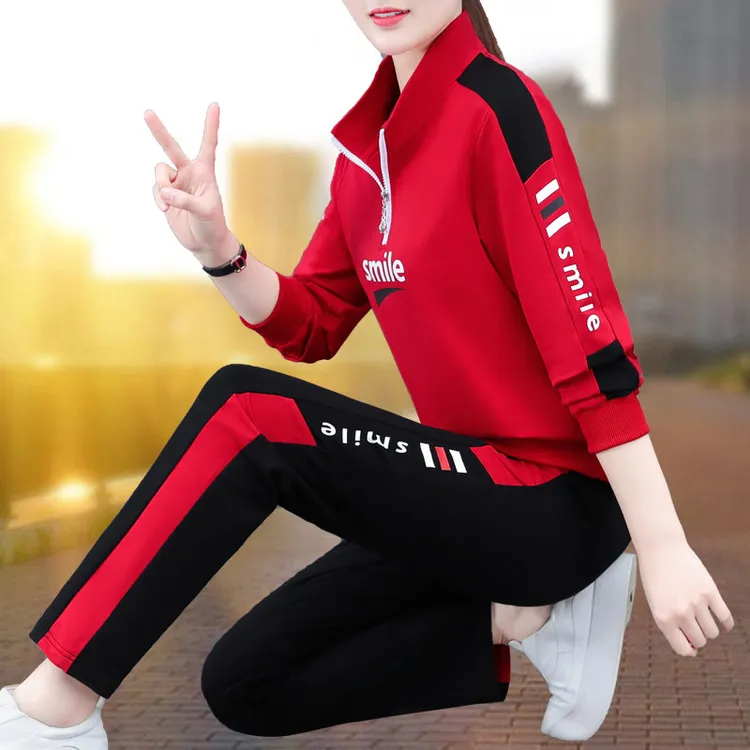 【官方正品】啄木鸟休闲服运动套装女春秋装新款广场舞服宽松两件套