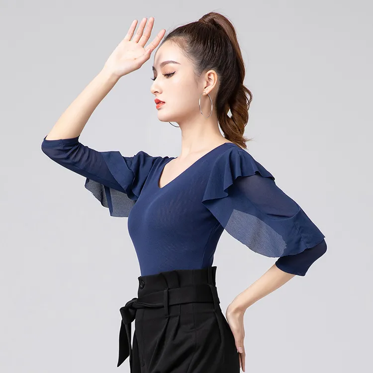 绚悦拉丁舞优雅女透气摩登舞吉特巴黑色服装连体训练形体演出表演