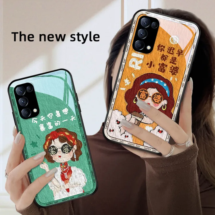 油画富婆opporeno5手机壳Reno5pro玻璃款reno5pro+可爱女款全包硅