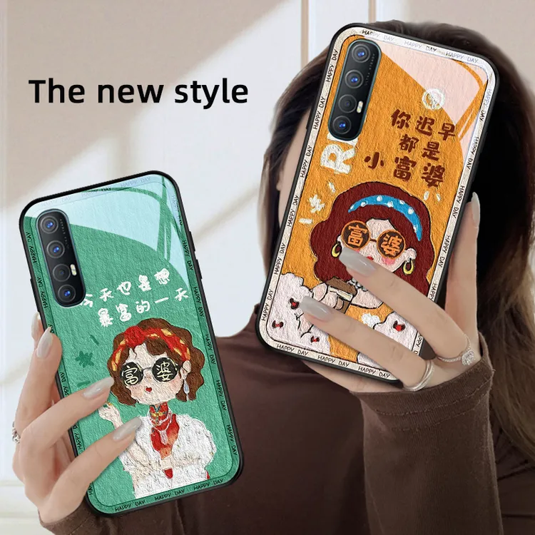 油画富婆opporeno3手机壳Reno3pro卡通潮流reno3元气版保护套玻璃