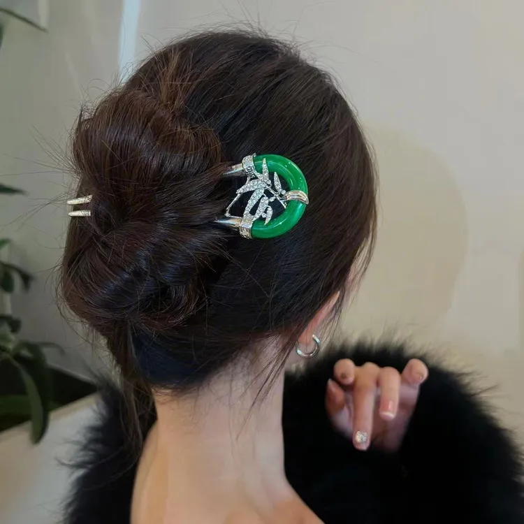 古风绿发簪精致新中式发钗头饰优雅百搭国风感发簪子发饰上班族
