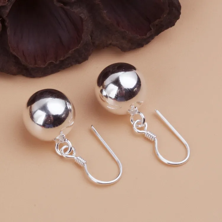 足银耳饰 足银耳饰简约圆球耳坠纯银耳环女气质百搭耳勾