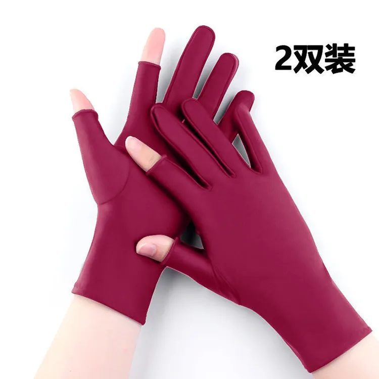 2指冰丝手套夏季春秋天漏半截露二指采摘采茶防晒薄款半指手套女