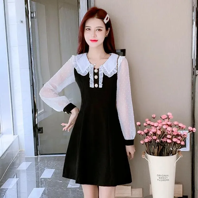 小个子连衣裙春秋新款高级感洋气显瘦减龄气质衣服小黑裙