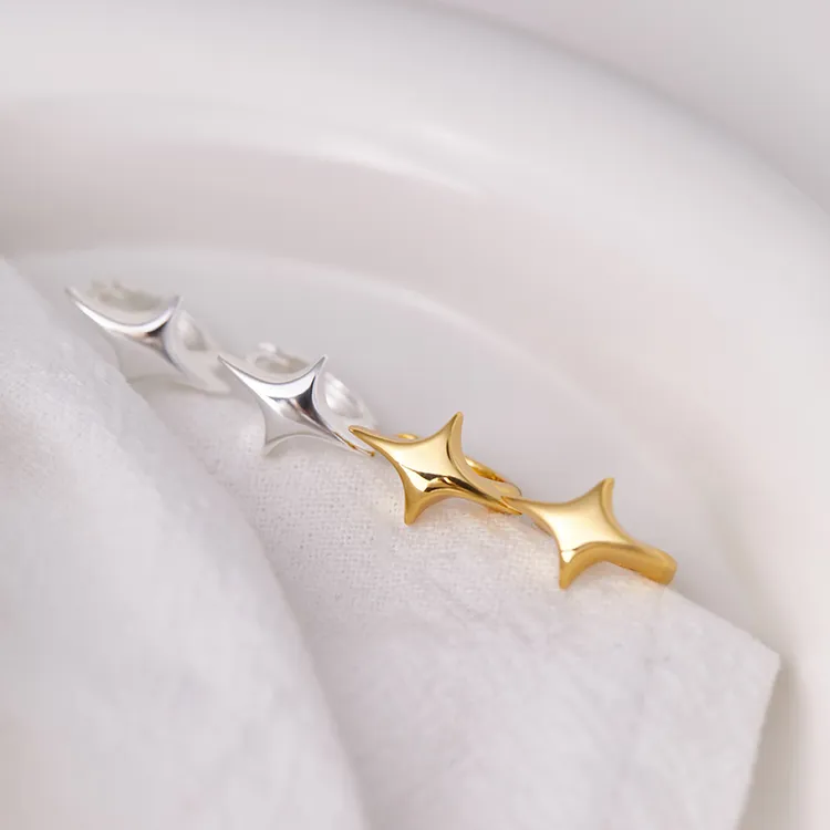 铜合金耳饰 简约四芒星星耳扣气质女小巧北极星耳圈高级感气质353