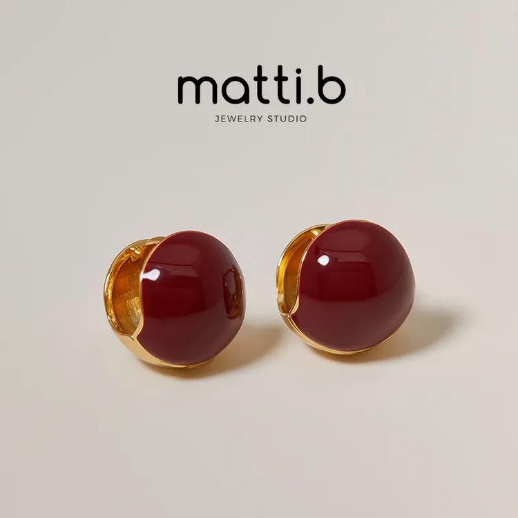 铜合金珐琅耳饰  ins新款滴油球球耳扣女小众高级感气质简约耳环 