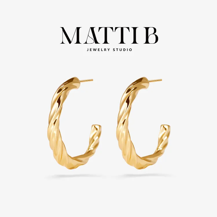 铜合金耳饰 麻花耳环女时尚素圈耳圈小众设计高级感百搭耳钉1821