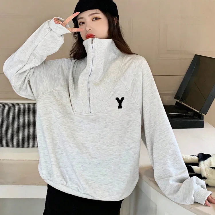 新款季节春秋卫衣长袖休闲宽松百搭高领半拉链运动