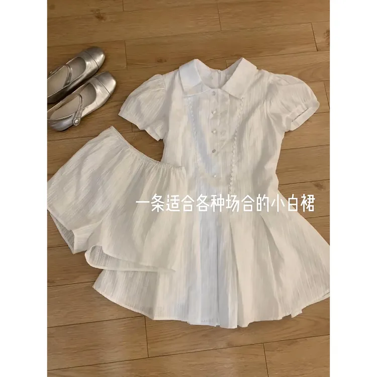 小白裙夏季新款小个子衬衫连衣裙学院风显瘦气质a字裙茶歇裙短裙