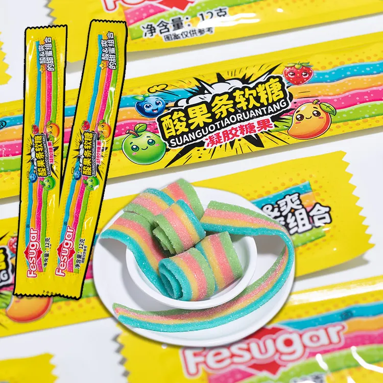 （福利品）酸果条软糖彩虹长条酸甜果汁网红糖儿童零食糖果水果