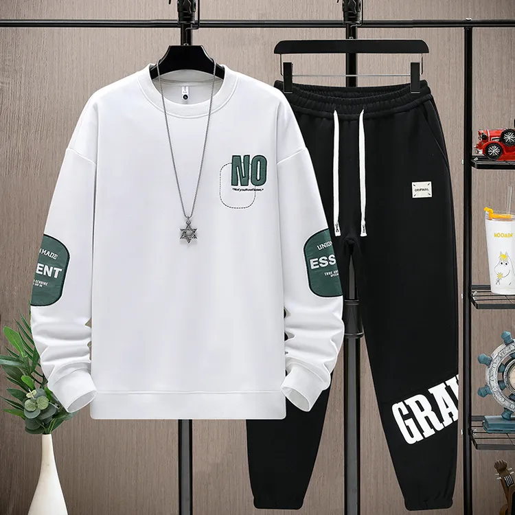 2024青少年男学生春秋季新款圆领时尚套头卫衣长袖卫裤套装男款