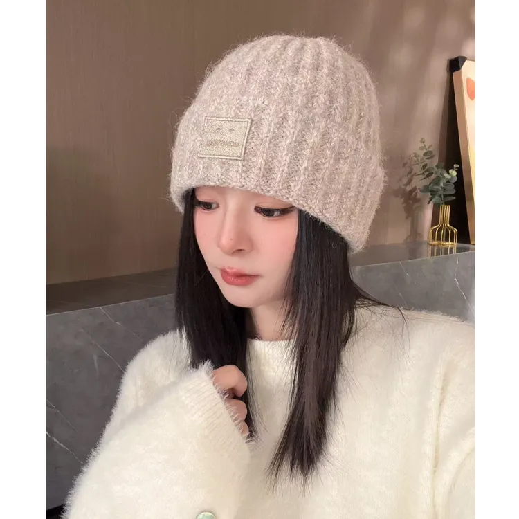 【亮片笑脸标羊毛针织帽】秋冬百搭显脸小帽子时尚氛围感针织毛线帽
