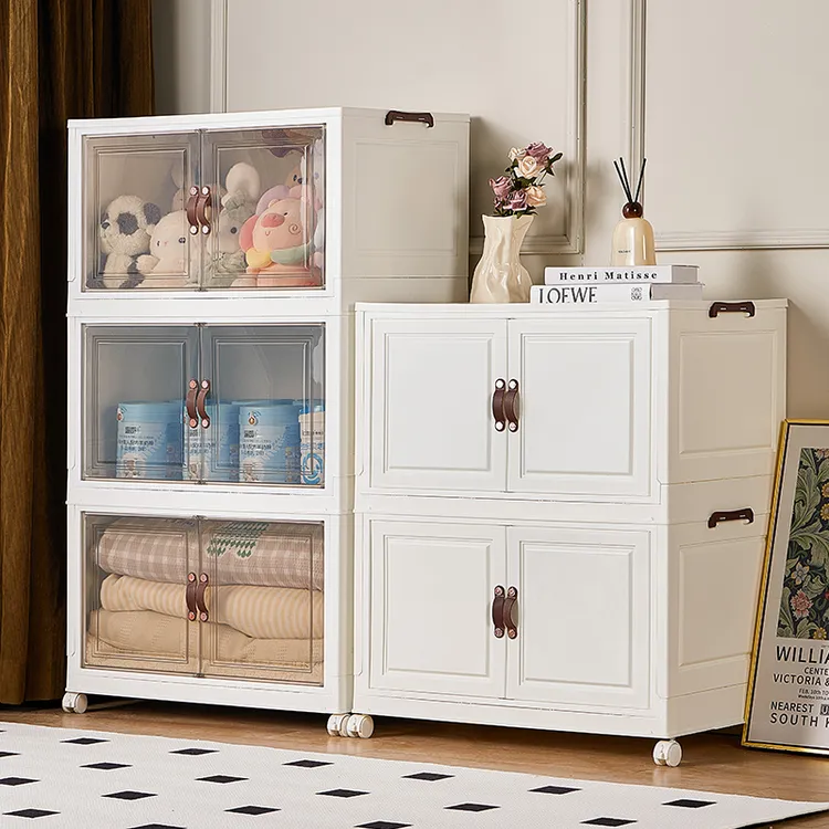 家用收纳柜落地儿童衣物收纳柜窄缝免安装折叠置物柜家居双开门