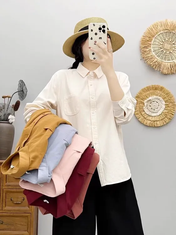 衬衫女百搭长袖磨毛加厚上衣休闲宽松百搭外套秋冬新款港味纯棉潮