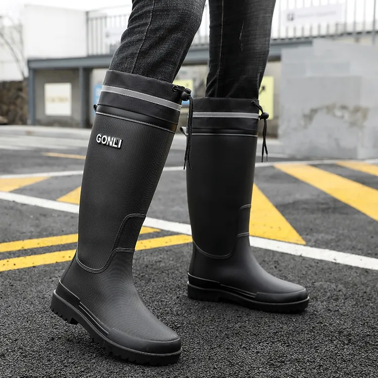 德系长筒防水雨鞋男款高筒耐磨工地劳保胶鞋中筒雨靴钓鱼防滑水鞋
