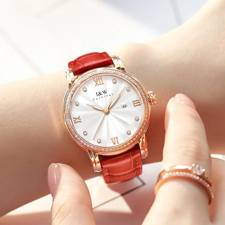 【进口机芯】正品I&W爱沃驰手表女士机械表防水时尚气质女款表8539