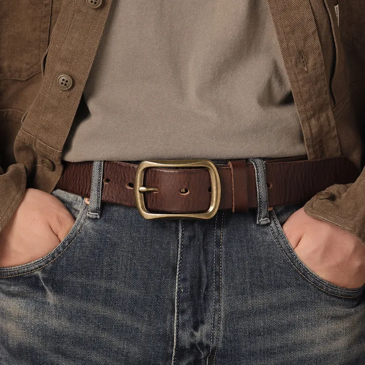 头层纯牛皮针扣皮带真皮男士休闲百搭中青年腰带宽版2025新款裤带
