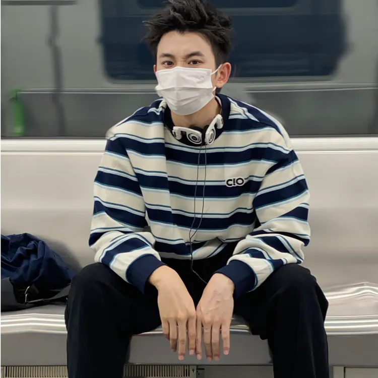 CHECKITOUT晴川原创日系宽松情侣装条纹重磅长袖春季圆领卫衣