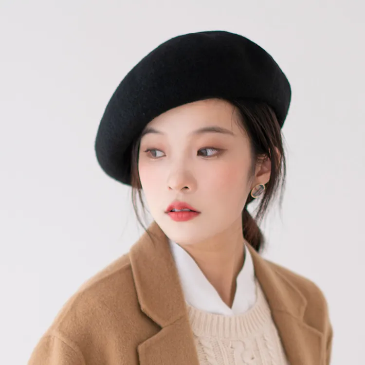 疯帽子贝雷帽女蓓蕾秋冬保暖韩版日系画家帽黑色大头围高级