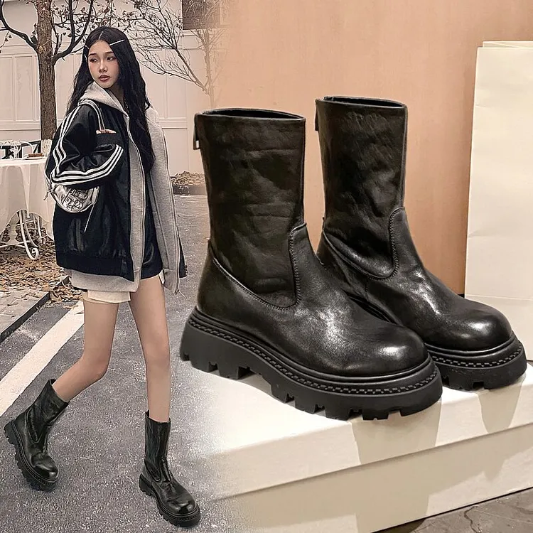 24019水洗马皮马丁靴女款2024新款英伦风靴子女秋冬真皮复古短靴