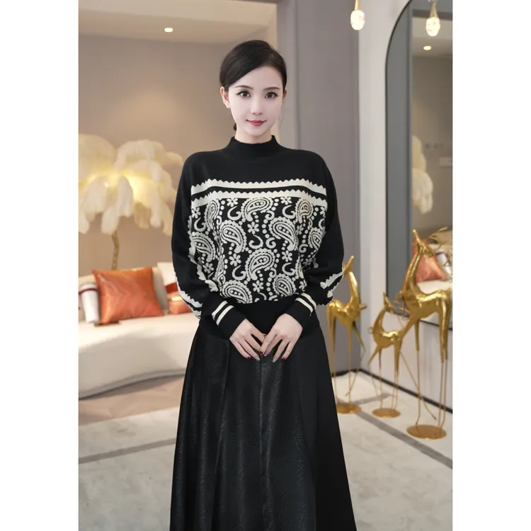 唐熹现货2025秋冬新款【LT-D936】含绵羊毛气质腰花纹针织衫毛衣女