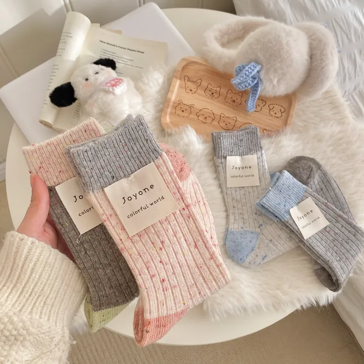 【含羊毛加厚】撞色情侣堆堆袜搭配勃肯鞋冬季点子纱蓝灰袜子保暖