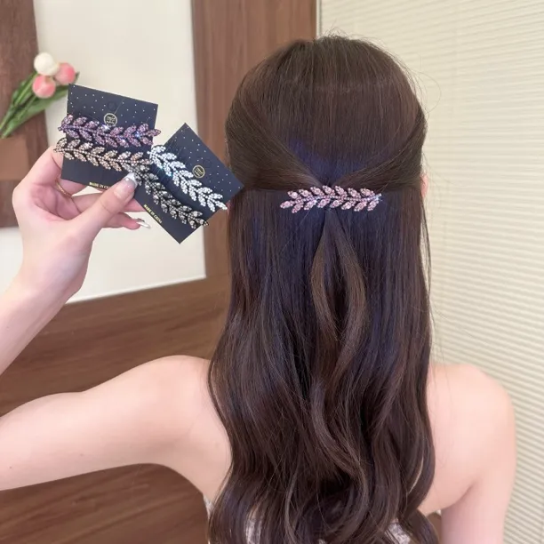 简约优雅麦穗闪闪冰透感女鸭嘴夹发卡侧边夹碎发整理气质发饰