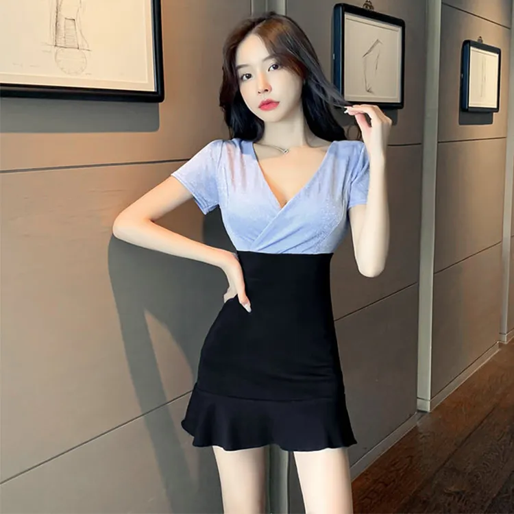 温柔甜美气质v领修身包臀裙夜店女装技师工作服纯欲性感连衣裙女