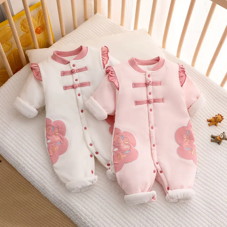 冬季婴儿连体棉袄加厚国风复古女宝宝棉服0-12月新生儿棉衣外出服