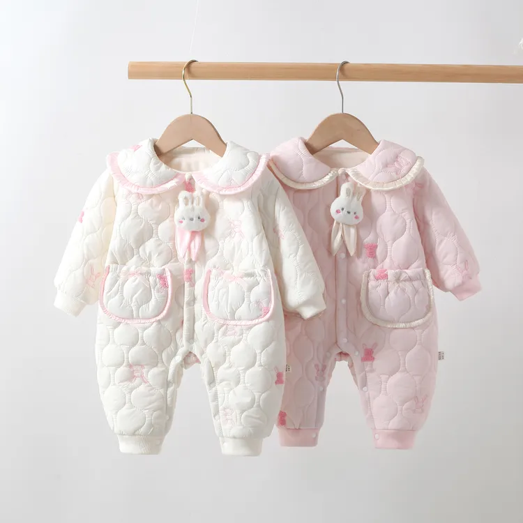 【高档】冬季婴儿连体棉袄可爱女宝宝0-12月加绒夹棉衣服外穿棉衣