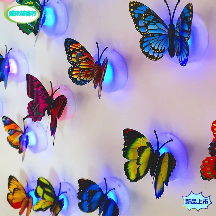 夜光蝴蝶墙贴卧室客厅儿童老人房电子发光夜灯立体蝴蝶墙贴画自粘