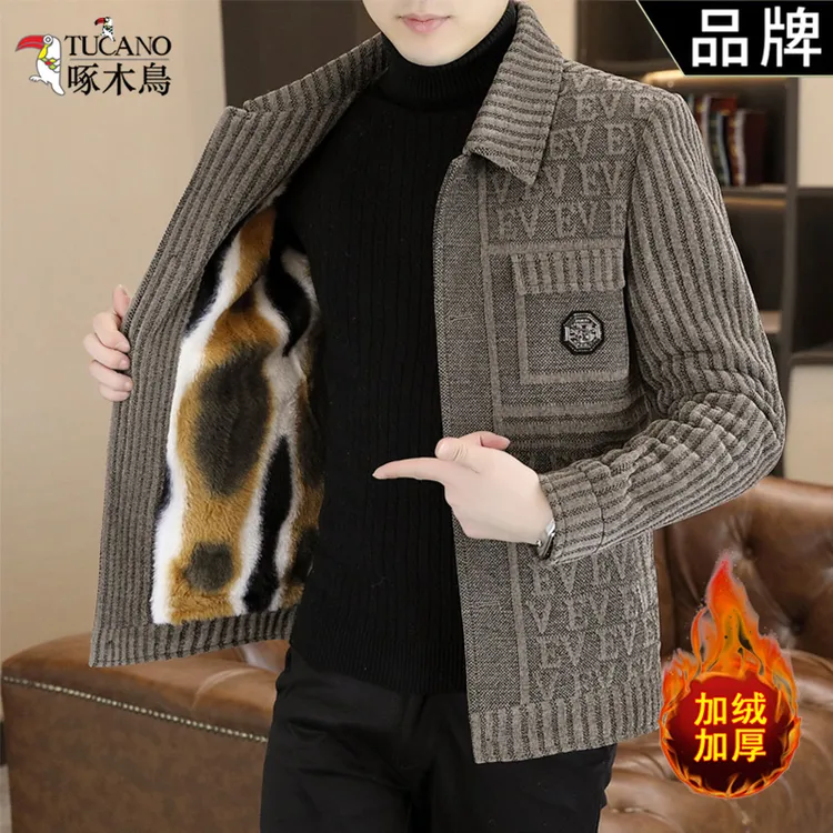 TUCANO/啄木鳥冬季新款大衣男加绒加厚毛呢外套时尚百搭毛呢夹克