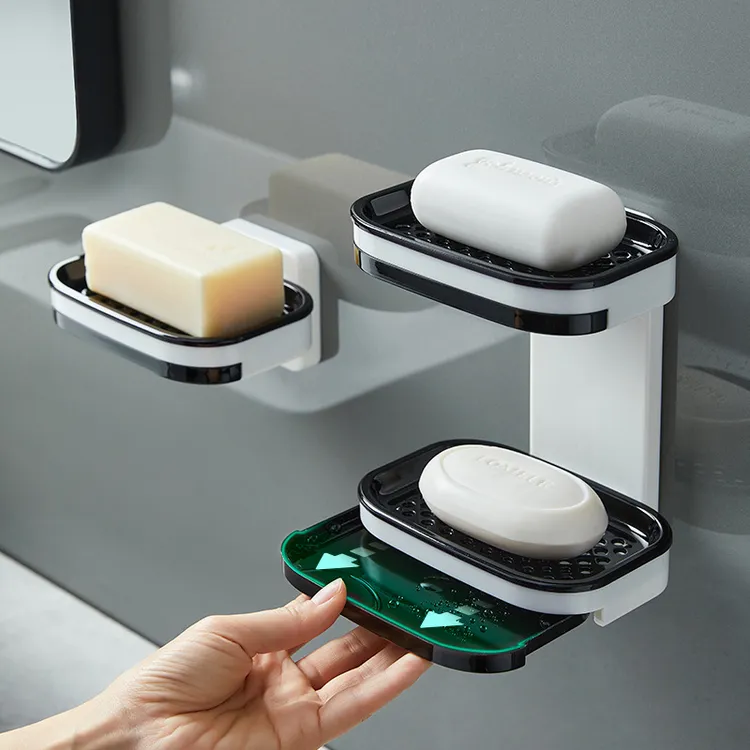 肥皂盒壁挂式沥水家用高档新款卫生间浴室放香皂双层置物架免打孔