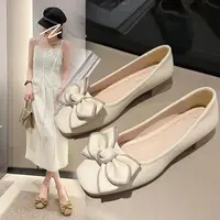 【牛筋软底】豆豆鞋女2025新款百搭一脚蹬浅口瓢鞋蝴蝶结平底单鞋A