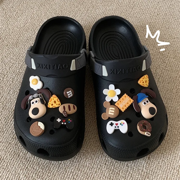 细细条 外穿趣味卡通DIY洞洞鞋男女防滑软底大头小狗足弓凉拖鞋