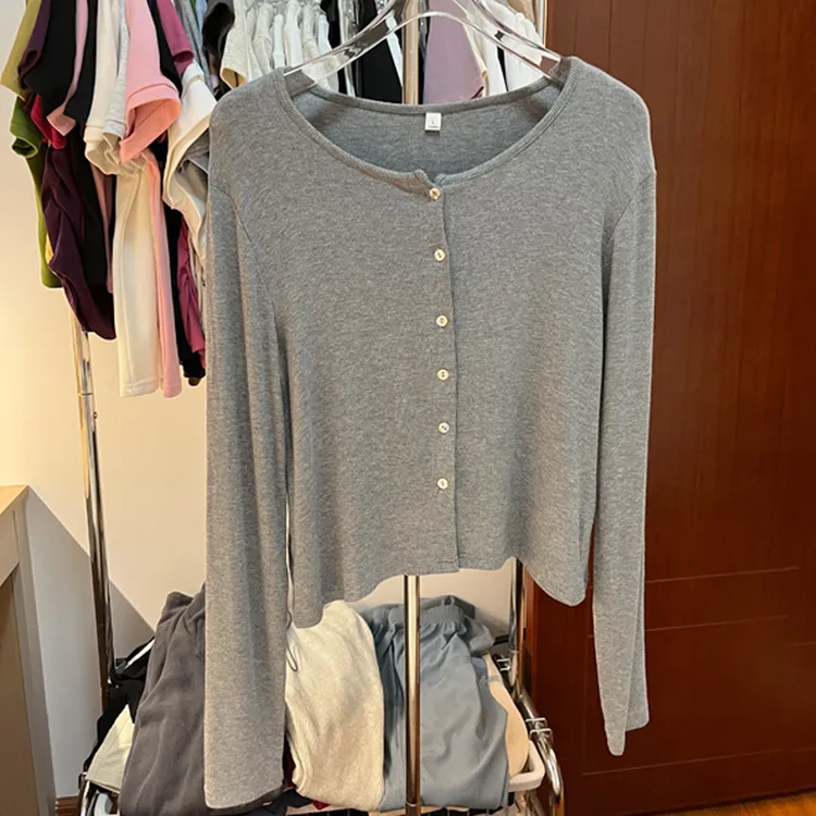 灰色轻薄外套女款透气凉感户外长袖针织开衫防晒韩系显瘦上衣短款